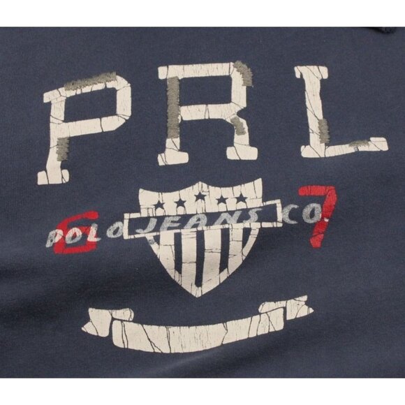 Polo Jeans Co Navy Hoodie XXL PRL Big Logo Distressed Sweatshirt *Flaws* - Picture 2 of 9